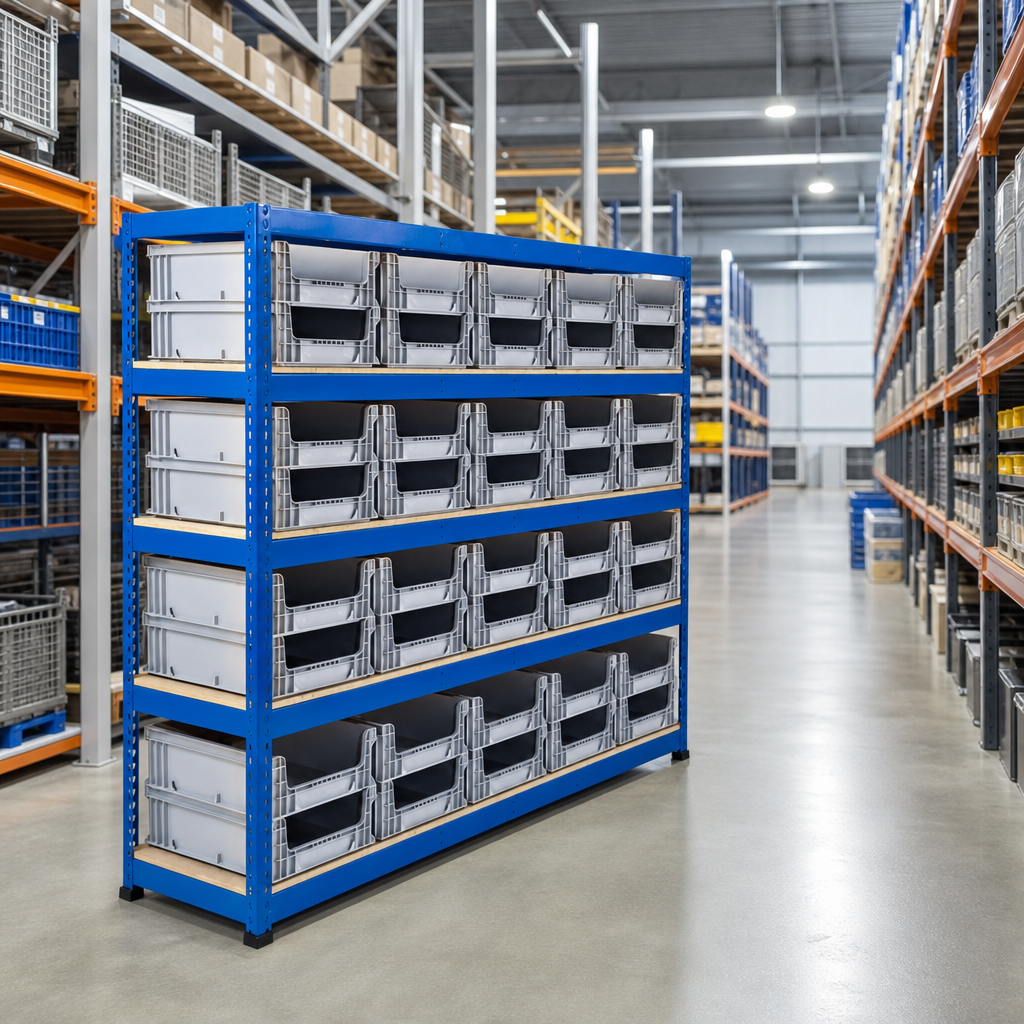 Steel Shelving with Open Front Euro Containers