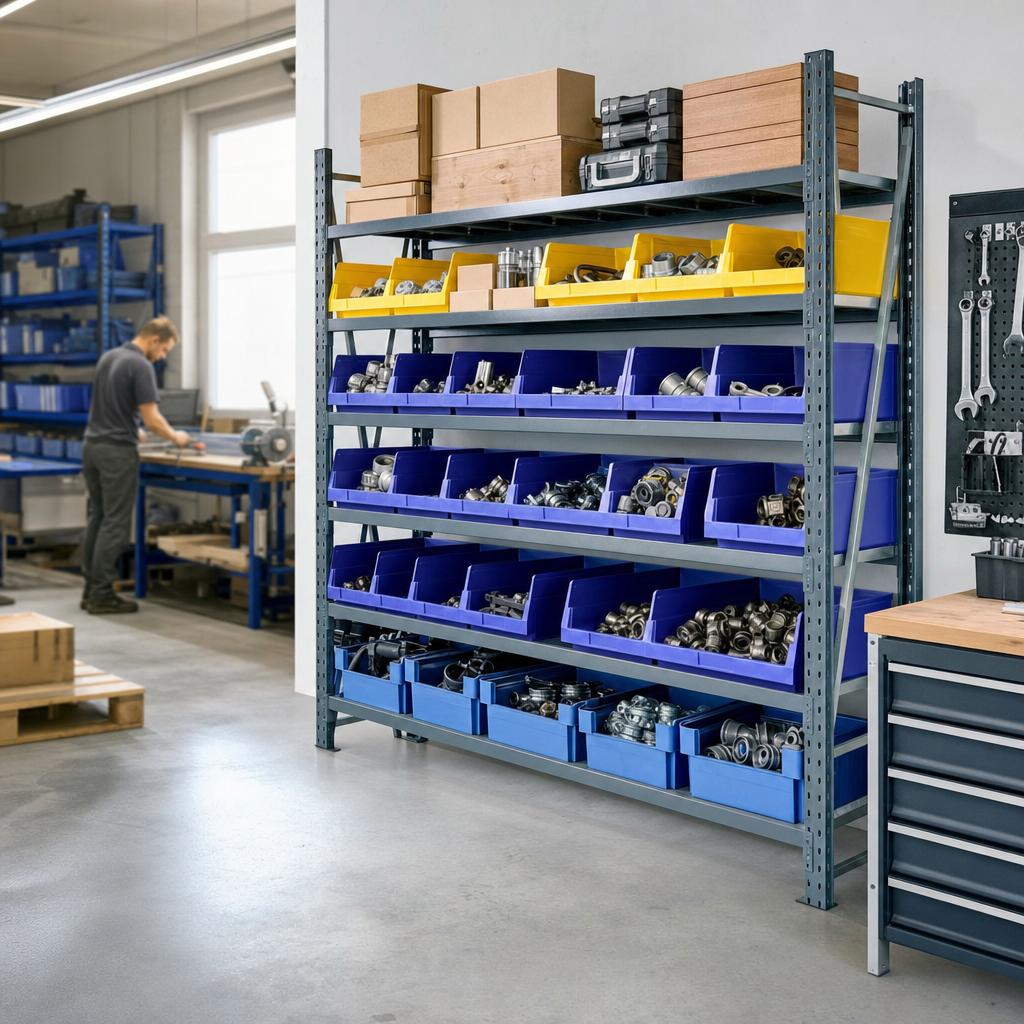 Steel Shelving with Open Front Euro Containers