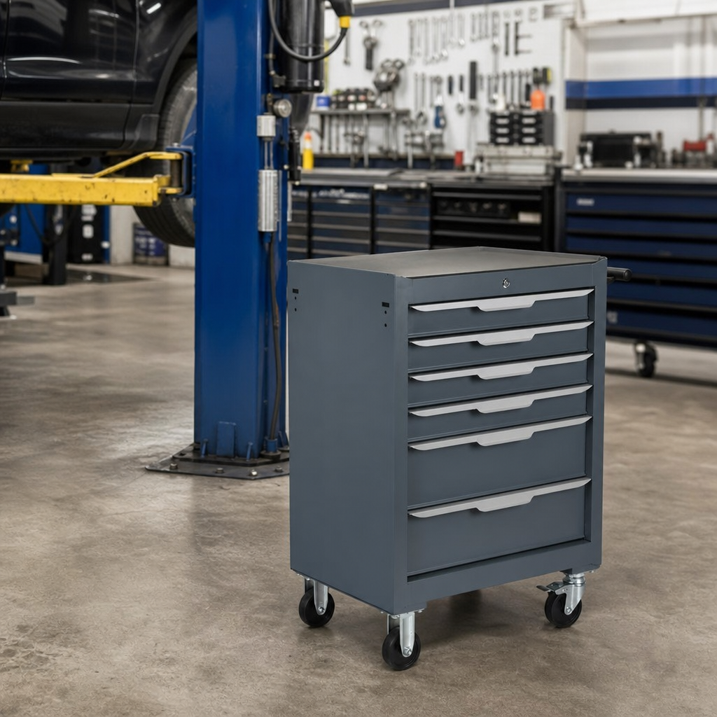Steel Six-Drawer Tool Trolley with 300kg Capacity