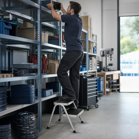 Steel Step Stool with Two Wide Steps and Anti-Slip Mat