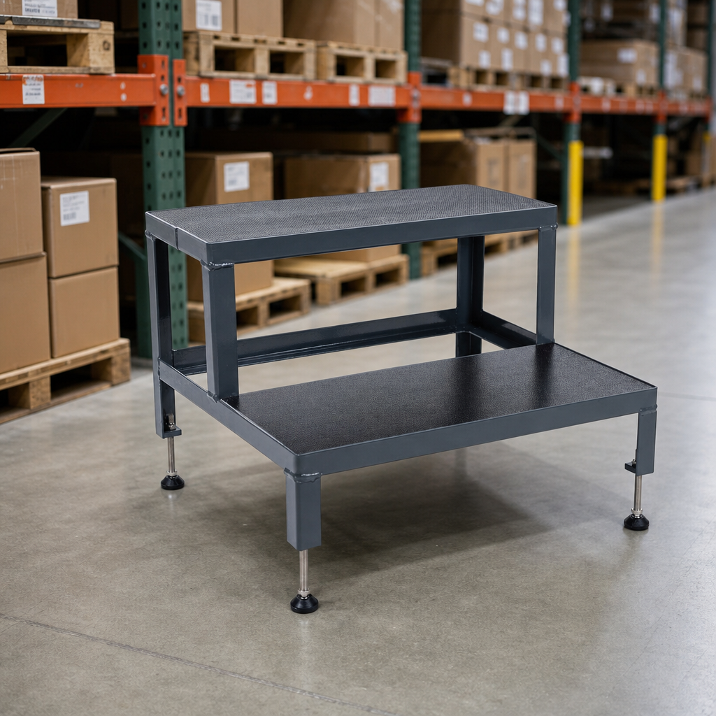 Steel Step Stool with Two Wide Steps and Anti-Slip Mat
