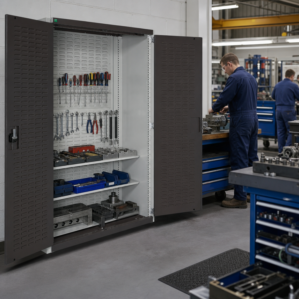 Steel Tool Cabinet with Louvre Back and Storage Doors 1200x1050x650mm