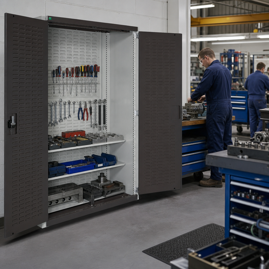 Steel Tool Cabinet with Louvre Back and Storage Doors 1200x1050x650mm