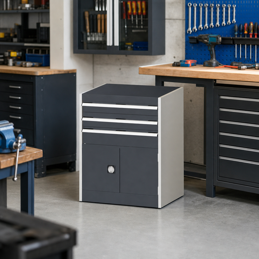 Steel Tool Cabinet with Perforated Doors and 3 Drawers 900x800x750