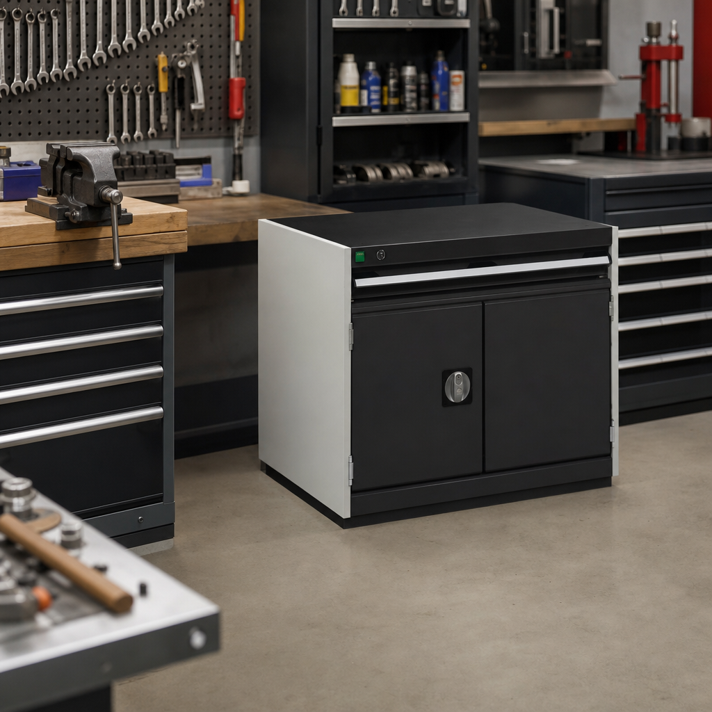 Steel Tool Cabinet with Perforated Doors, Shelf and Drawer 600x800x650mm