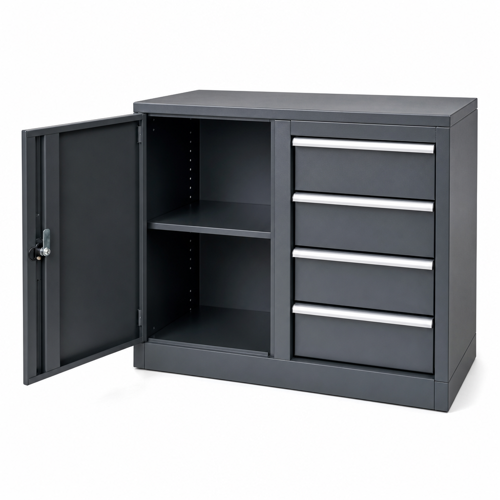 Steel Tool Cupboard with Door, Shelf and 4 Drawers 1000x650x650