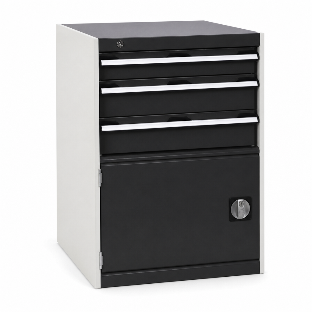 Steel Tool Cupboard with Perforated Door, Shelf and 3 Drawers