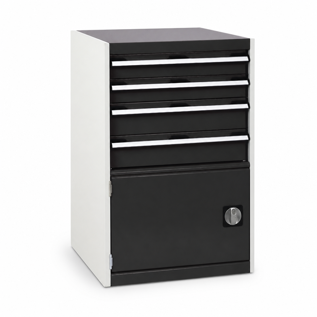Steel Tool Cupboard with Perforated Door, Shelf and 4 Drawers