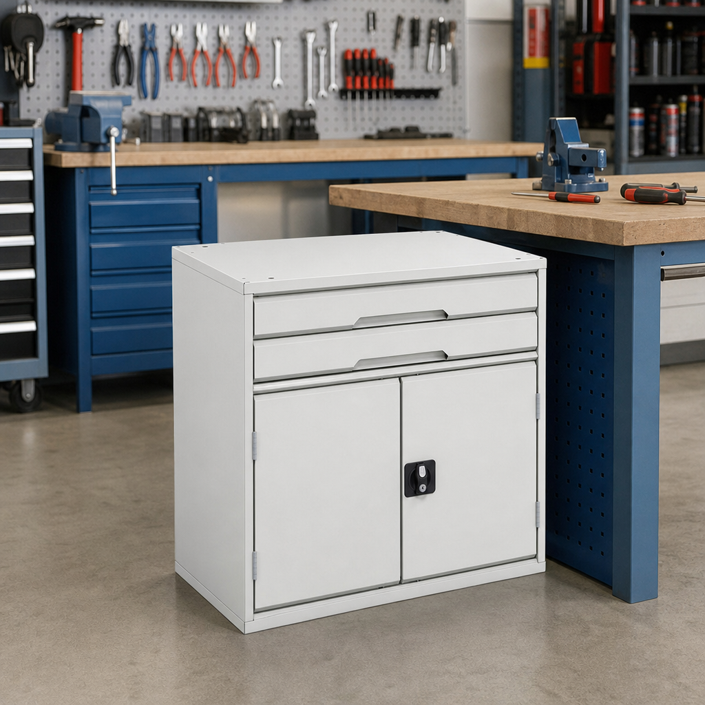Steel Tool Cupboard with Shelf and 2 Drawers 800x800x550mm