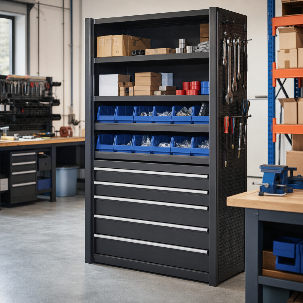 Steel Tool Storage Cabinet with Bins and Drawers