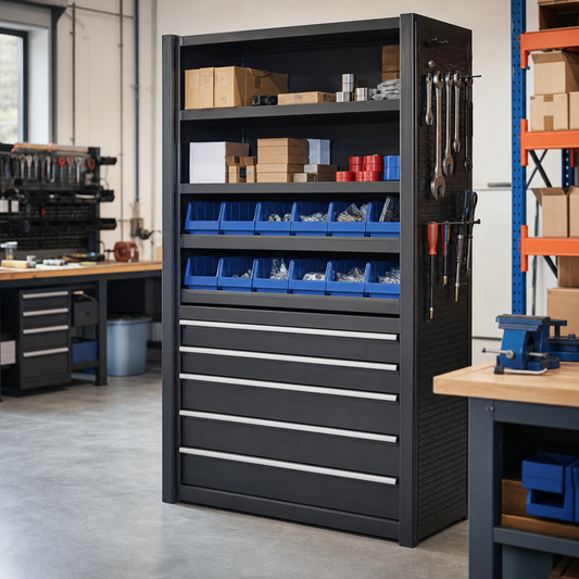 Steel Tool Storage Cabinet with Bins and Drawers