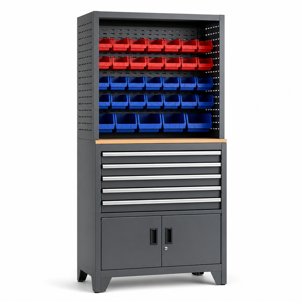 Steel Tool Storage Cabinet with Bins and Drawers
