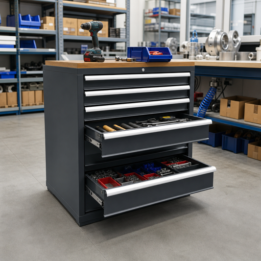 Steel Tool Storage Cabinet With Multi-Height Drawers 800x800x550mm