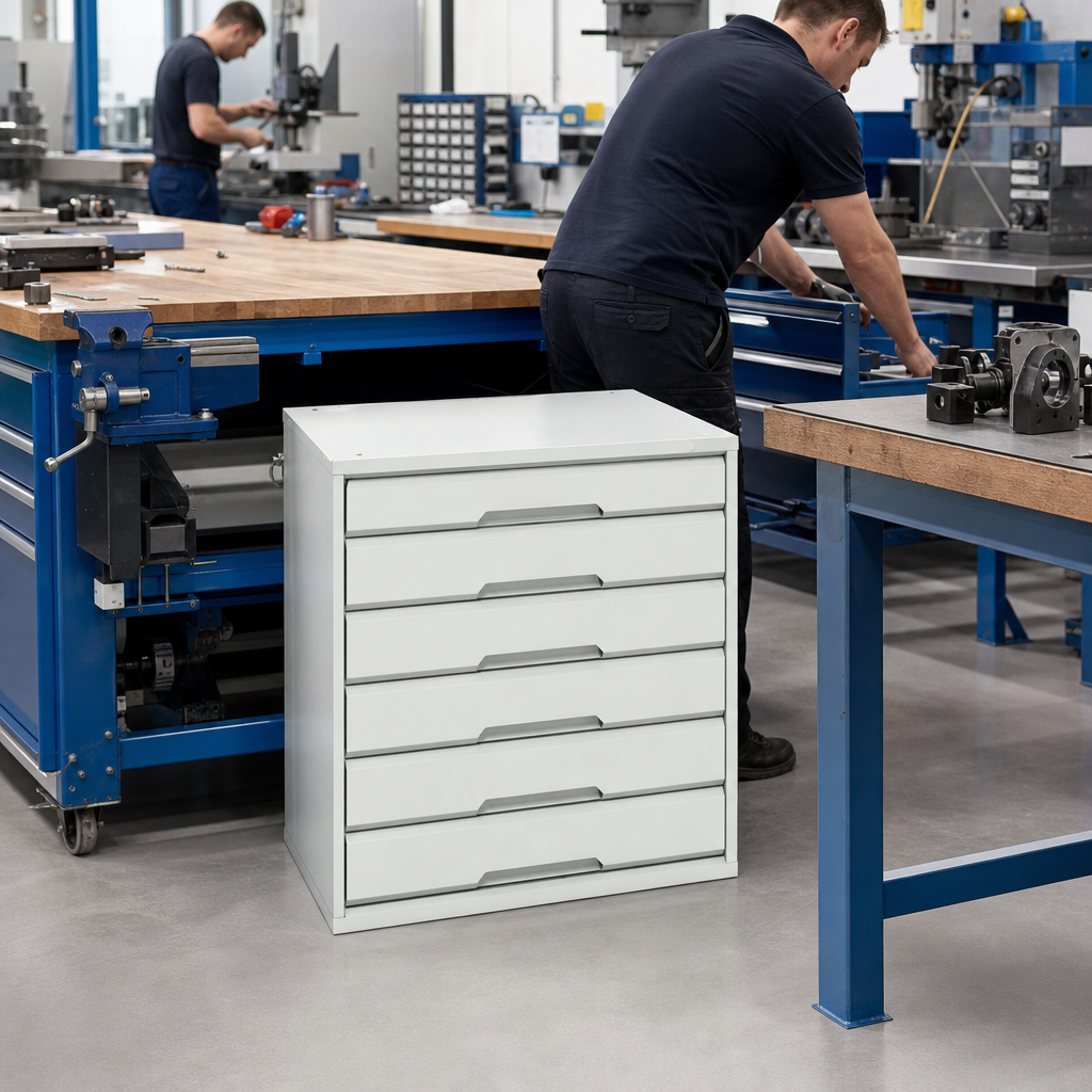 Steel Tool Storage Cabinet With Multi-Height Drawers 800x800x550mm