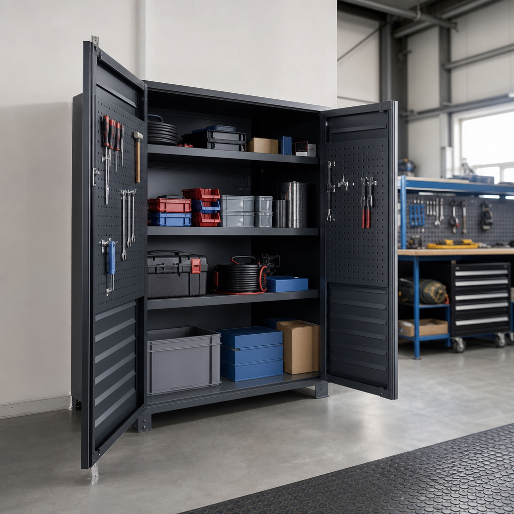 Steel Tool Storage Cupboard with Perforated & Louvre Panels 1200x1050x650