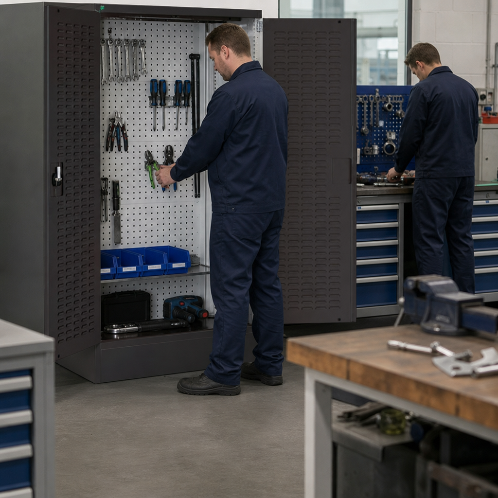 Steel Tool Storage Cupboard with Perforated & Louvre Panels 1200x1050x650