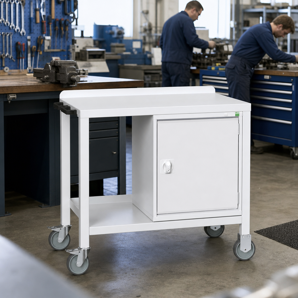 Steel-Topped Mobile Workbench Trolley with Shelf 910x1000x600mm