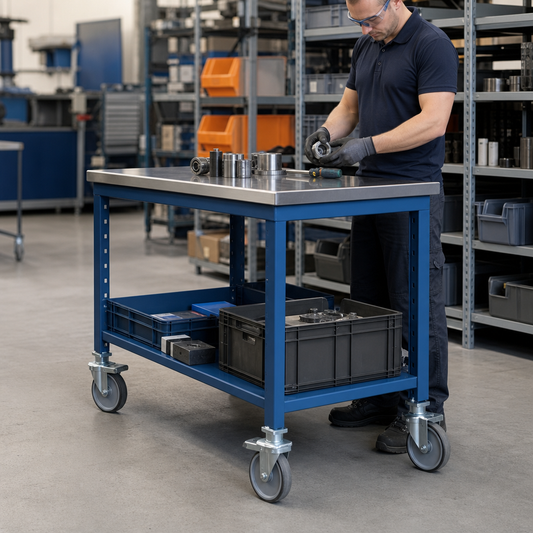 Steel-Topped Mobile Workbench Trolley with Shelf 910x1000x600mm