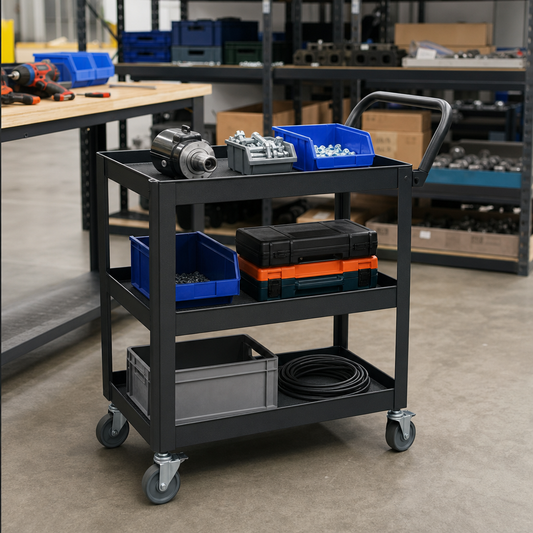 Steel Tray Trolley with 3 Anti-Slip Shelves 200kg Capacity