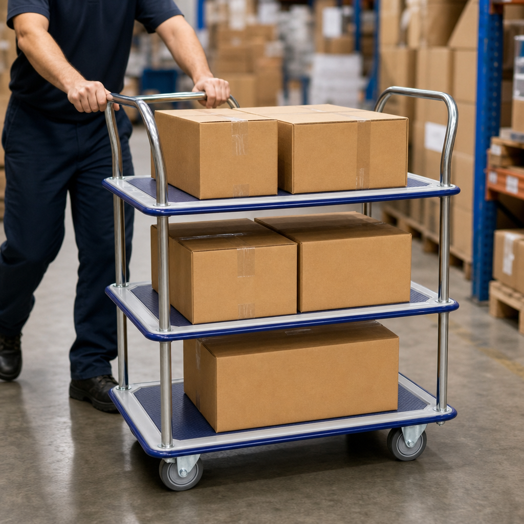 Steel Tray Trolley with 3 Anti-Slip Shelves 200kg Capacity