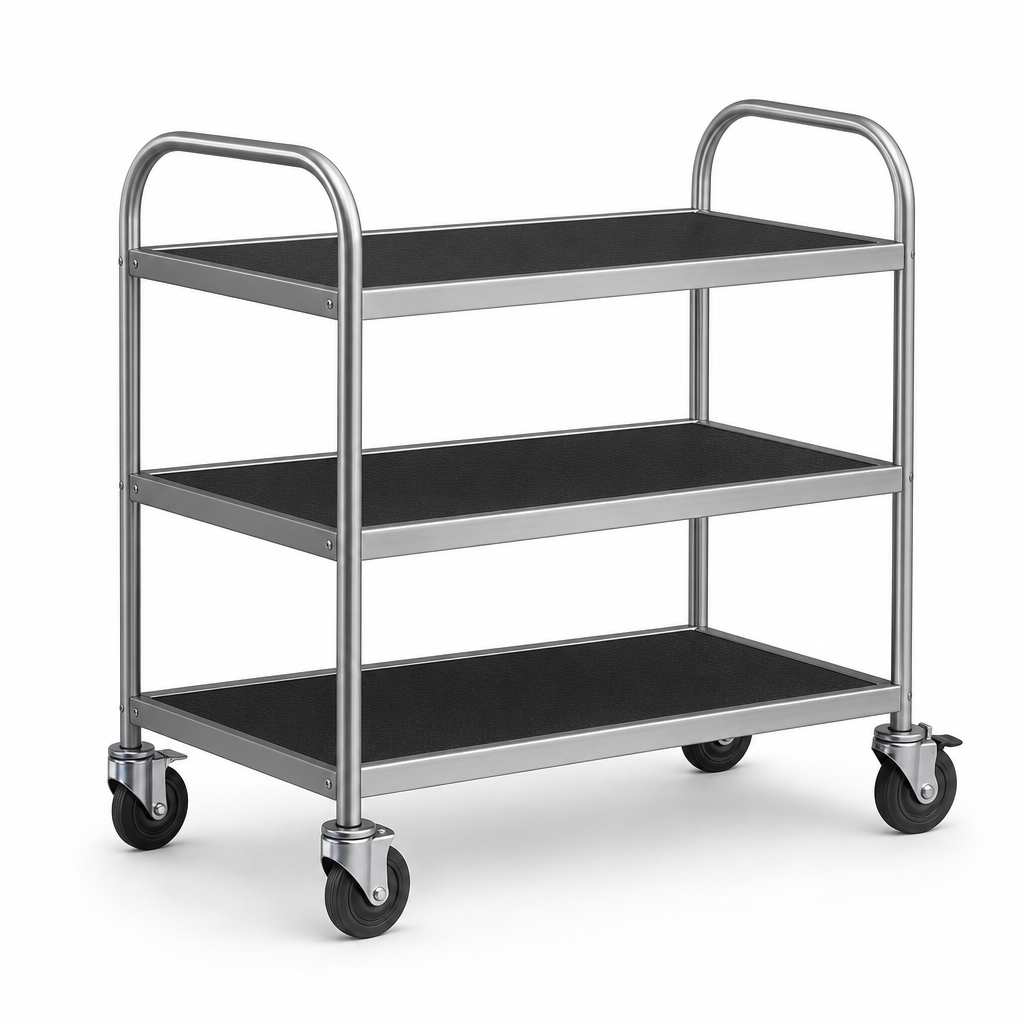Steel Tray Trolley with 3 Anti-Slip Shelves 200kg Capacity