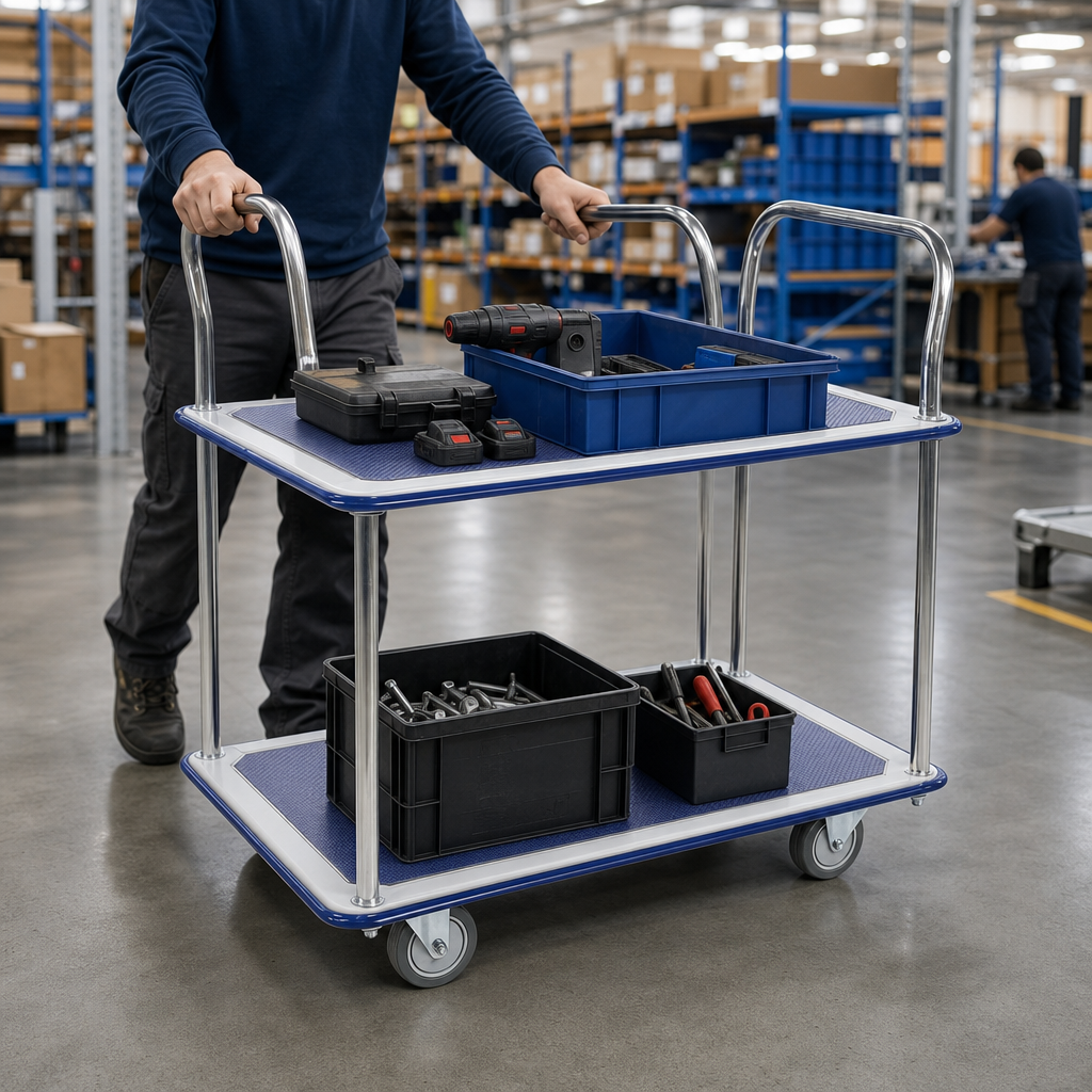 Steel Tray Trolley with Two Anti-Slip Shelves 200kg Capacity