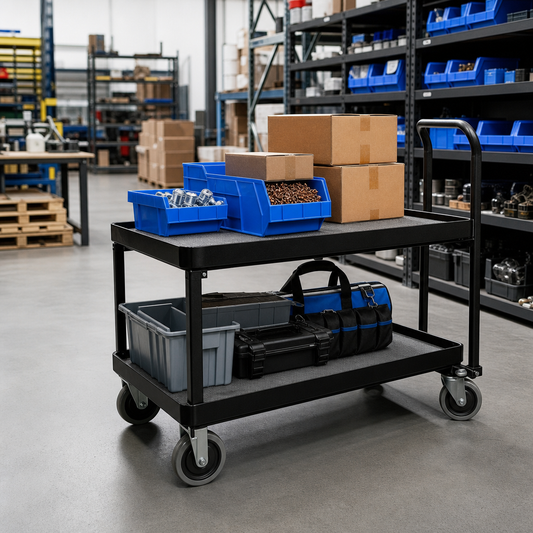 Steel Tray Trolley with Two Anti-Slip Shelves 200kg Capacity