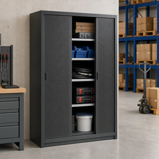 Steel Vision Door Cabinet with Sliding Perforated Panels 1050x650mm