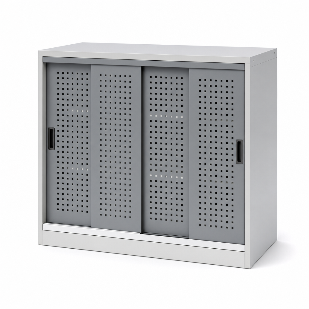 Steel Vision Door Cabinet with Sliding Perforated Panels 1050x650mm