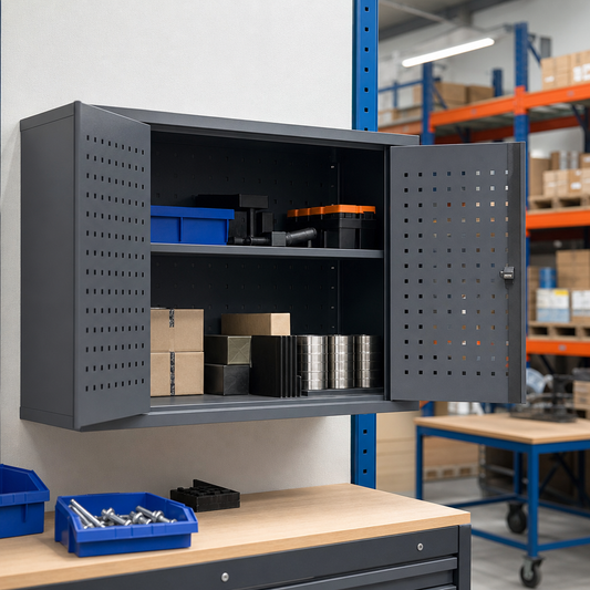 Steel Wall Cabinet with Shelf and Perforated Storage Doors 700x525x325mm