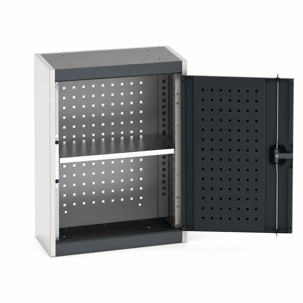 Steel Wall Cabinet with Shelf and Perforated Storage Doors 700x525x325mm