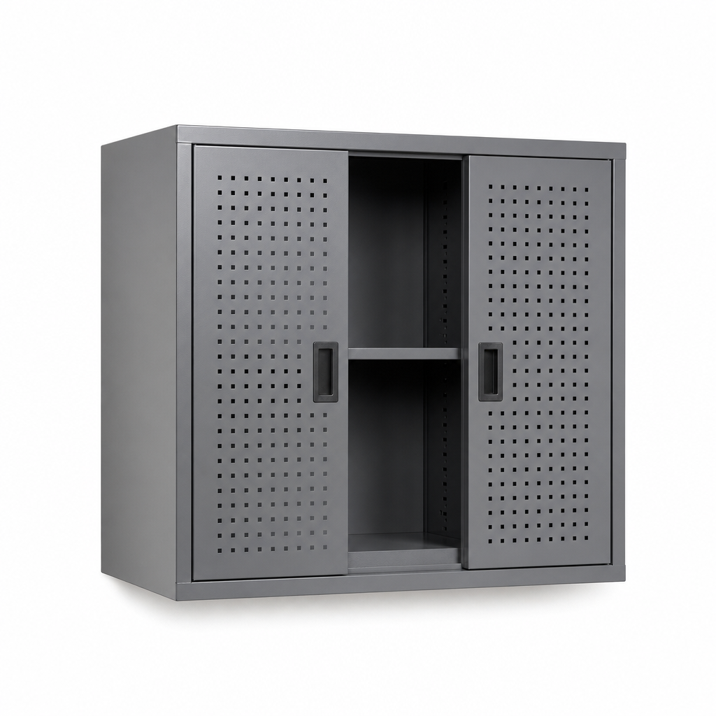 Steel Wall Cabinet with Shelf and Perforated Storage Doors 700x525x325mm