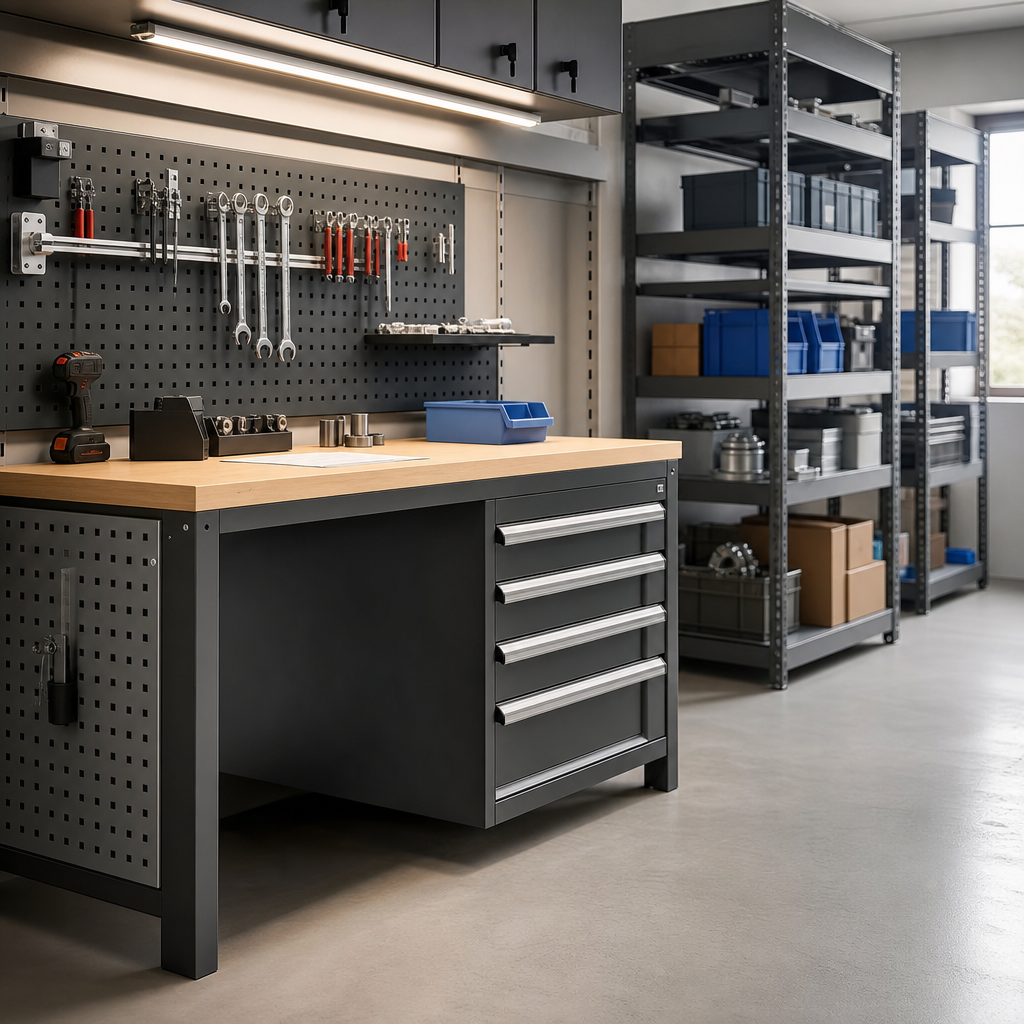 Steel Workbench with 5 Drawers and MPX Worktop