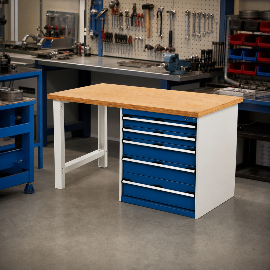 Steel Workbench with 5 Drawers and MPX Worktop