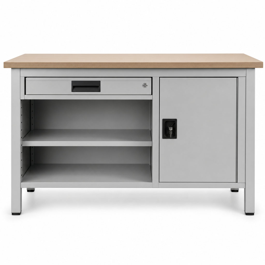 Steel Workbench with Drawer, Shelf and Lockable Cabinet