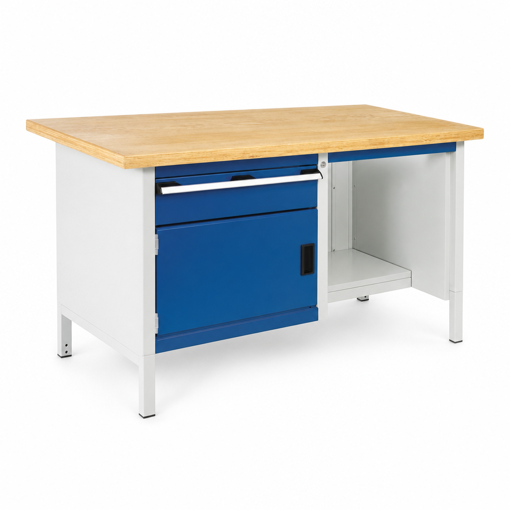 Steel Workbench with Drawer, Shelf and Lockable Cabinet