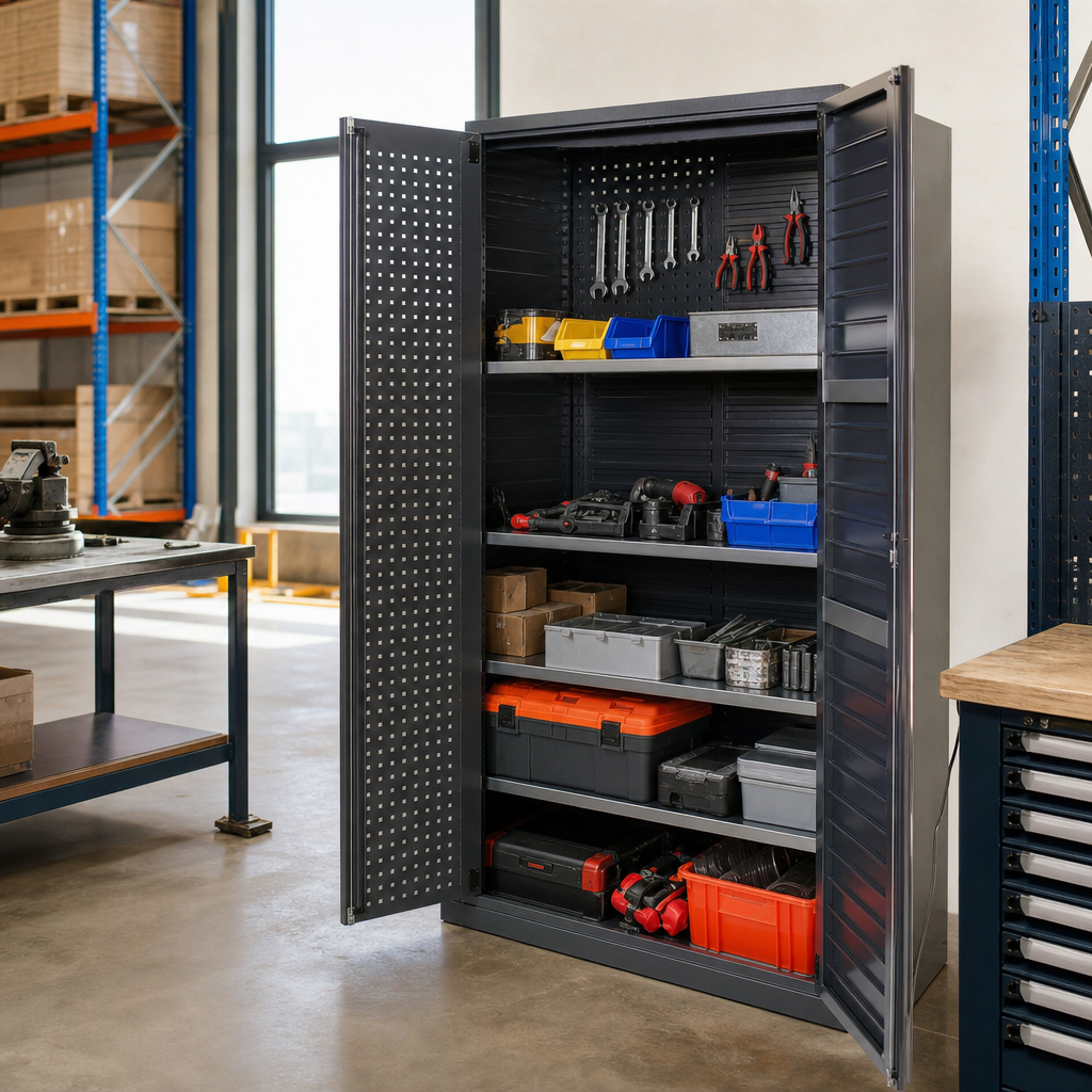 Steel Workshop Cupboard with Perforated and Louvre Back Panel