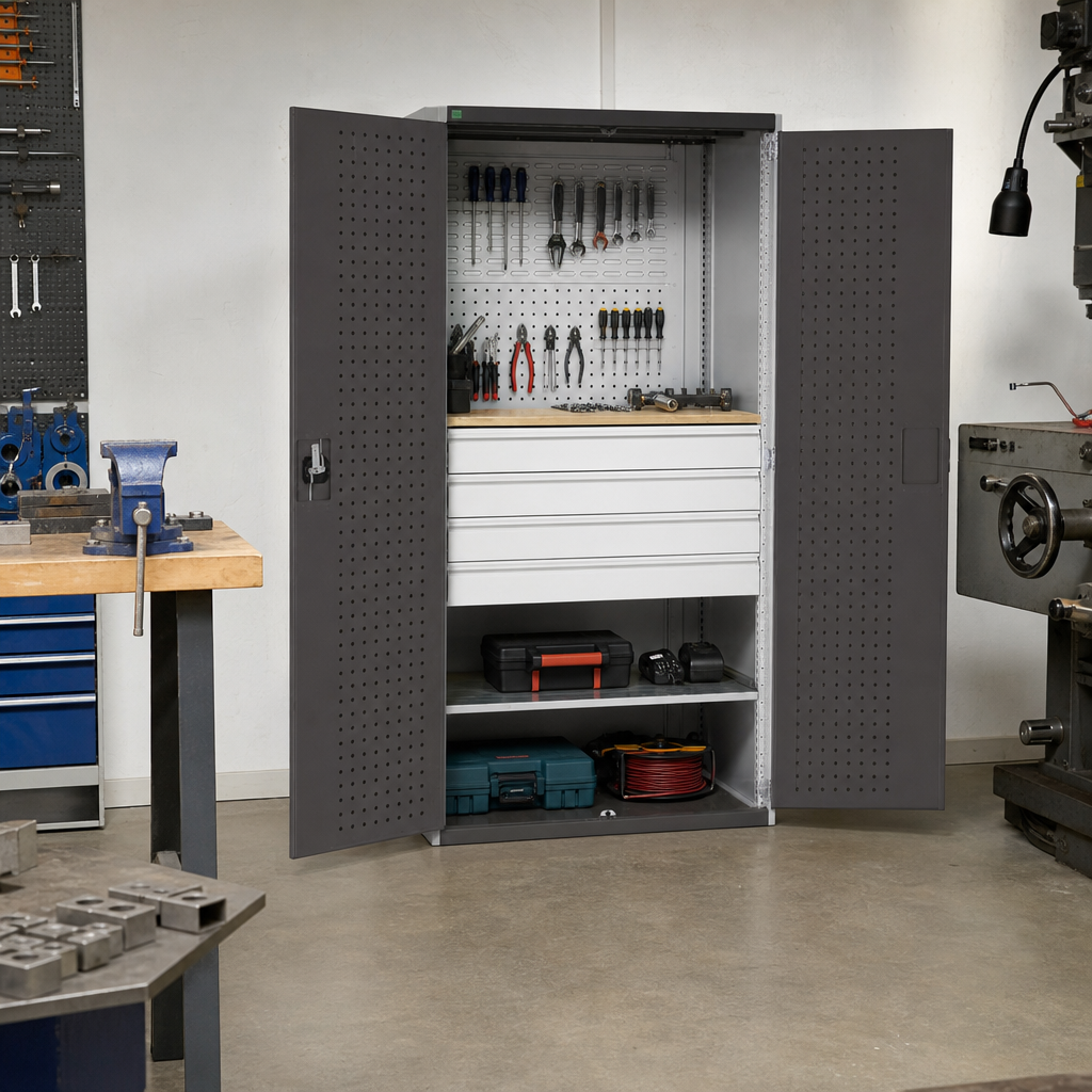 Steel Workshop Cupboard with Perforated and Louvre Back Panel