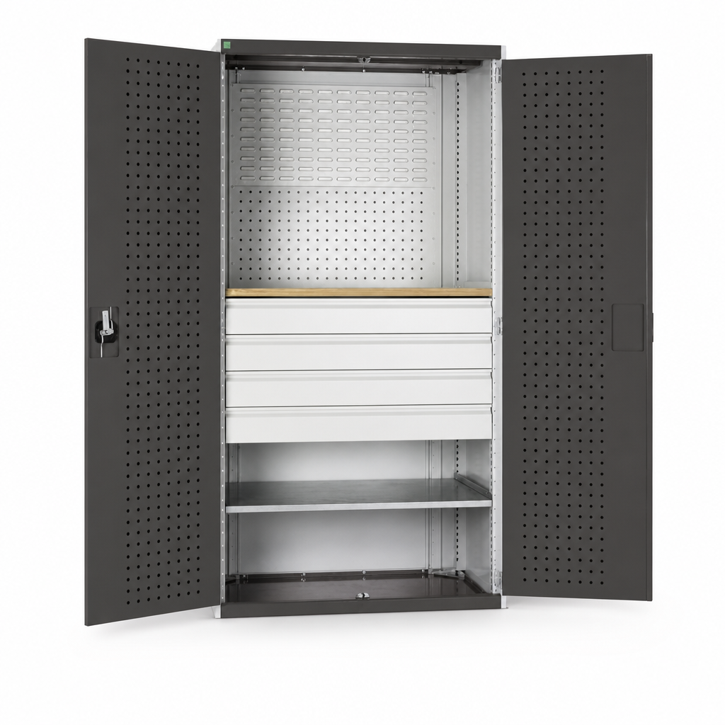 Steel Workshop Cupboard with Perforated and Louvre Back Panel