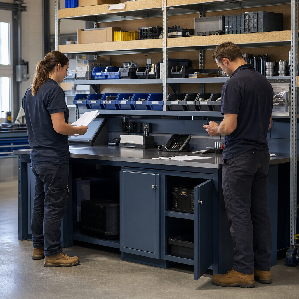 Steel Workshop Dispatch Desks with Lockable Cupboard Storage
