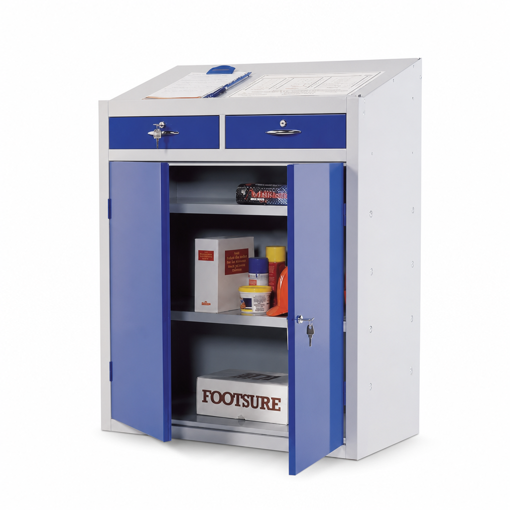 Steel Workshop Dispatch Desks with Lockable Cupboard Storage