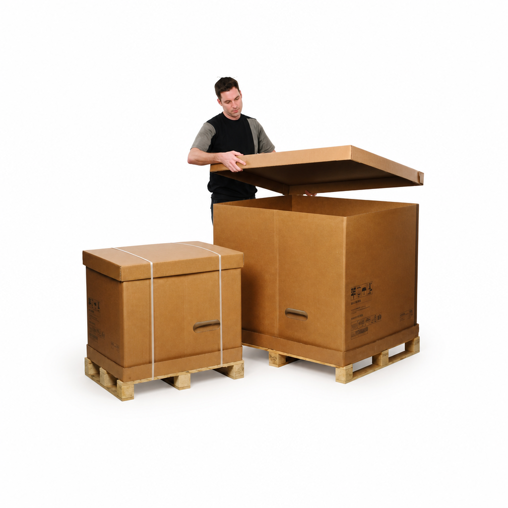 Stitched Cardboard Pallet Boxes with Wooden Pallet Base