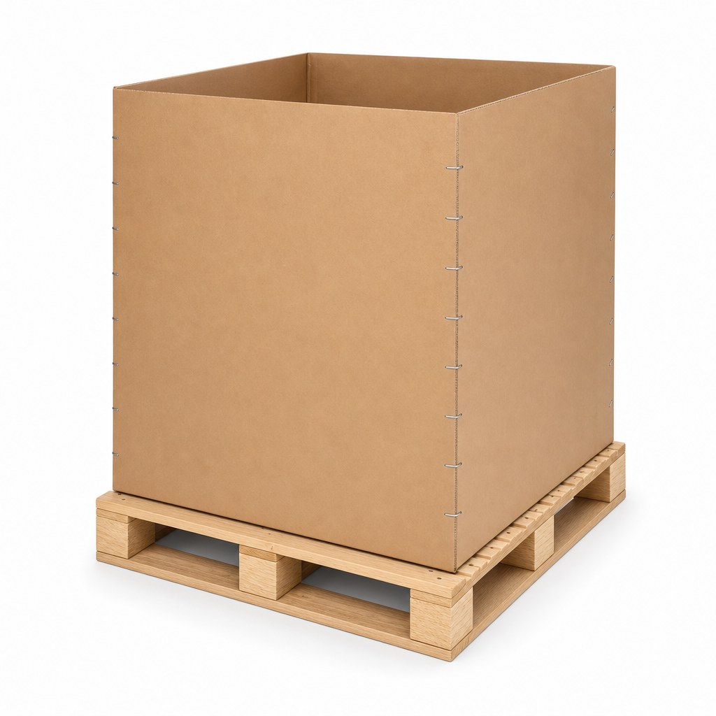 Stitched Cardboard Pallet Boxes with Wooden Pallet Base
