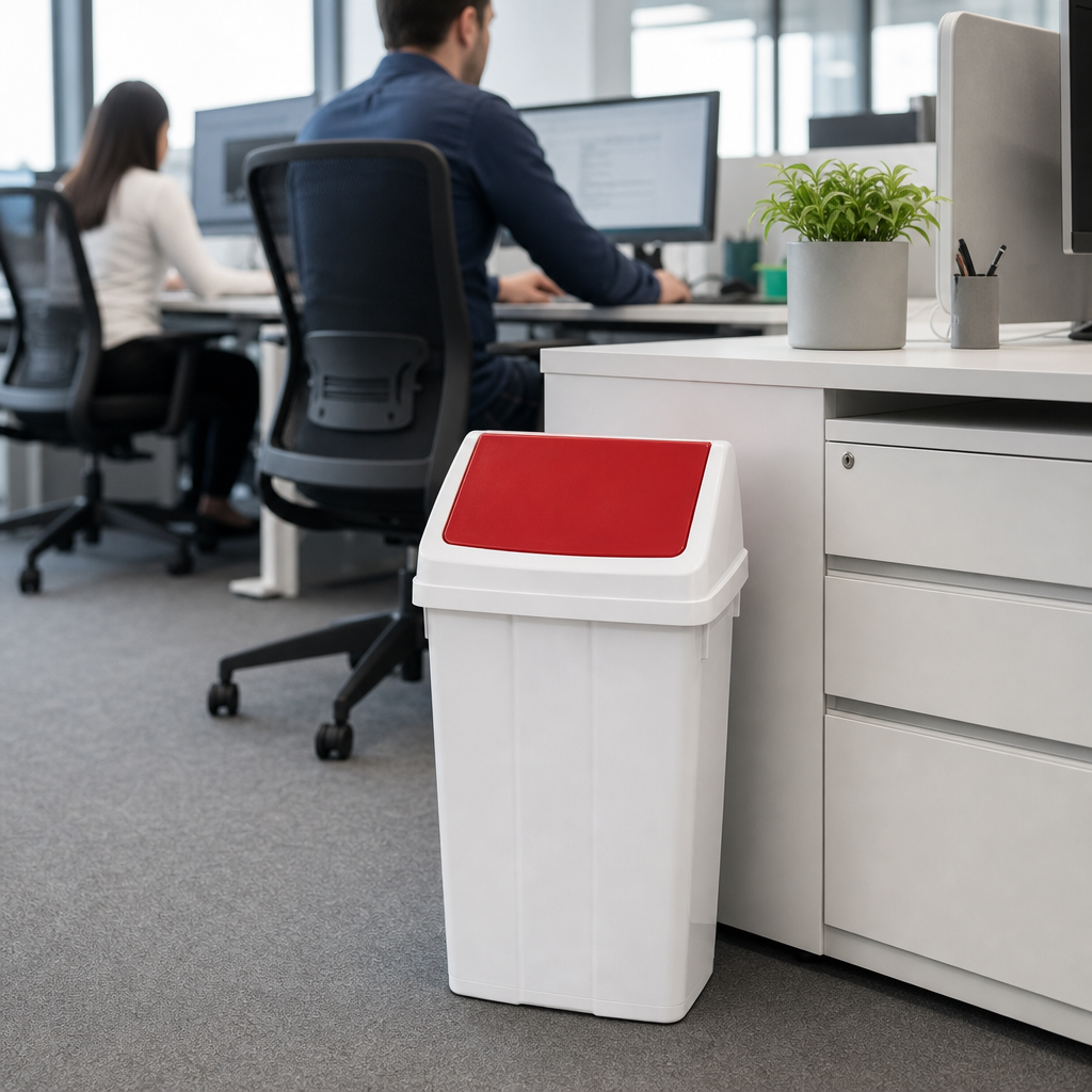 Swing Top Plastic Waste and Recycling Bins for Offices