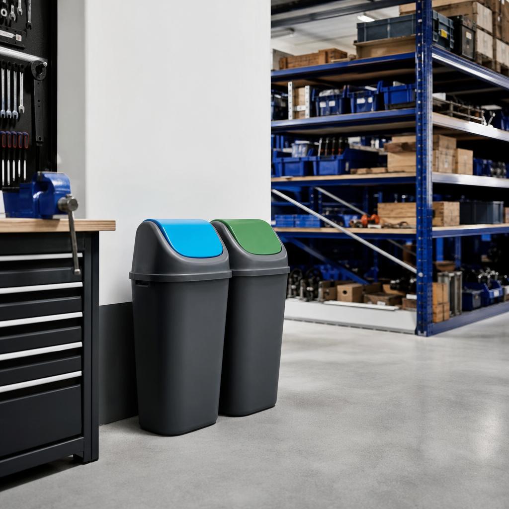 Swing Top Plastic Waste and Recycling Bins for Offices