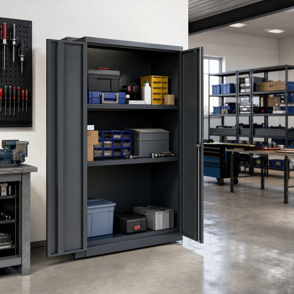 Tall 2-Shelf Workshop Tool Storage Cupboard 2000x1050x650mm