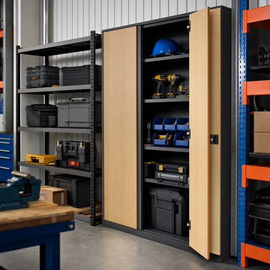 Tall Beech Hinged Door Office Cabinet
