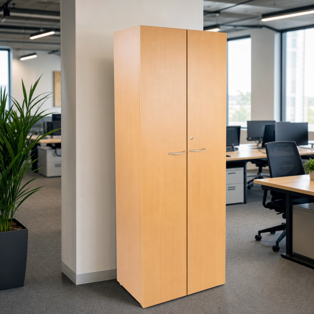 Tall Beech Hinged Door Office Cabinet