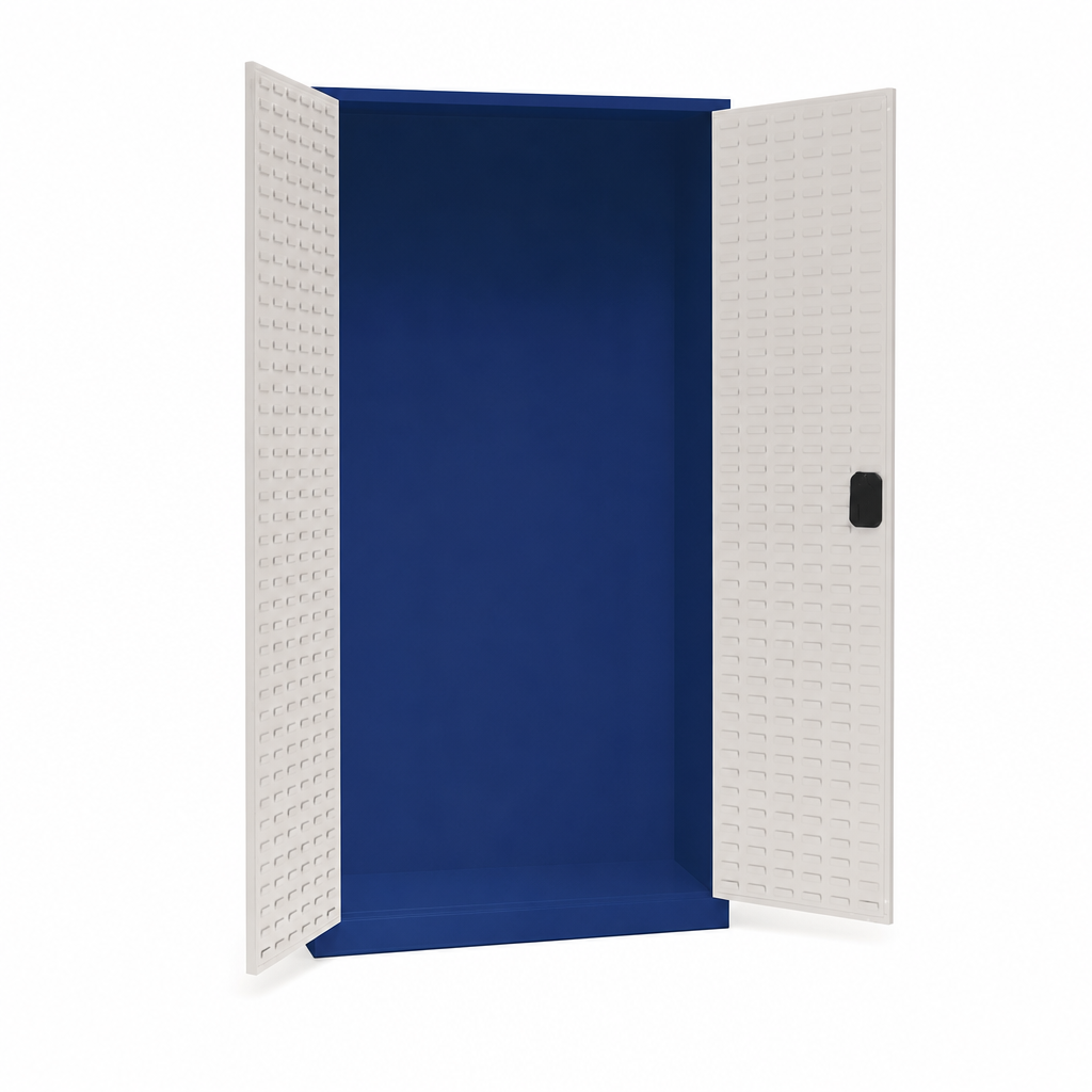 Tall Lockable Cupboard with Louvre Back and Side Panels