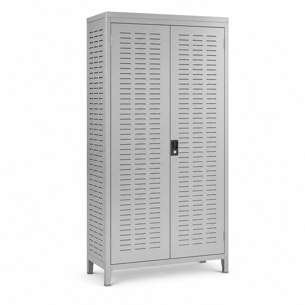 Tall Lockable Cupboard with Louvre Back and Side Panels
